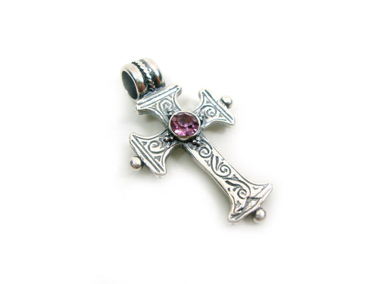 Sterling Silver 925 Greek Byzantine Cross Amethyst Color Crystal , Byzantine Cross, Byzantine Jewelry, Silver Greek Cross Griechische Kreuz