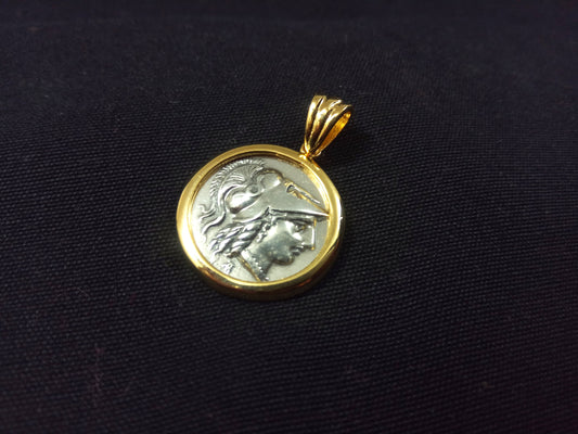 Sterling Silver 925 Grecian Goddess Athena Gold Plated 21 mm Greek Pendant, Greek Jewelry Pendant, Griechische Vergoldete Anhanger Schmuck