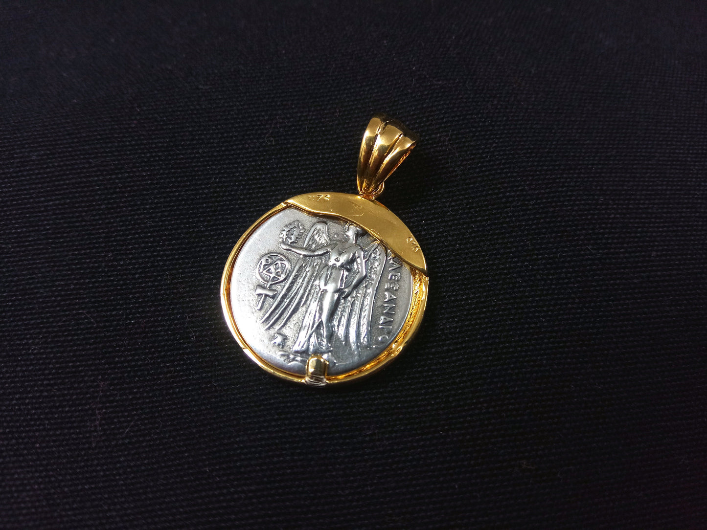 Sterling Silver 925 Grecian Goddess Athena Gold Plated 21 mm Greek Pendant, Greek Jewelry Pendant, Griechische Vergoldete Anhanger Schmuck