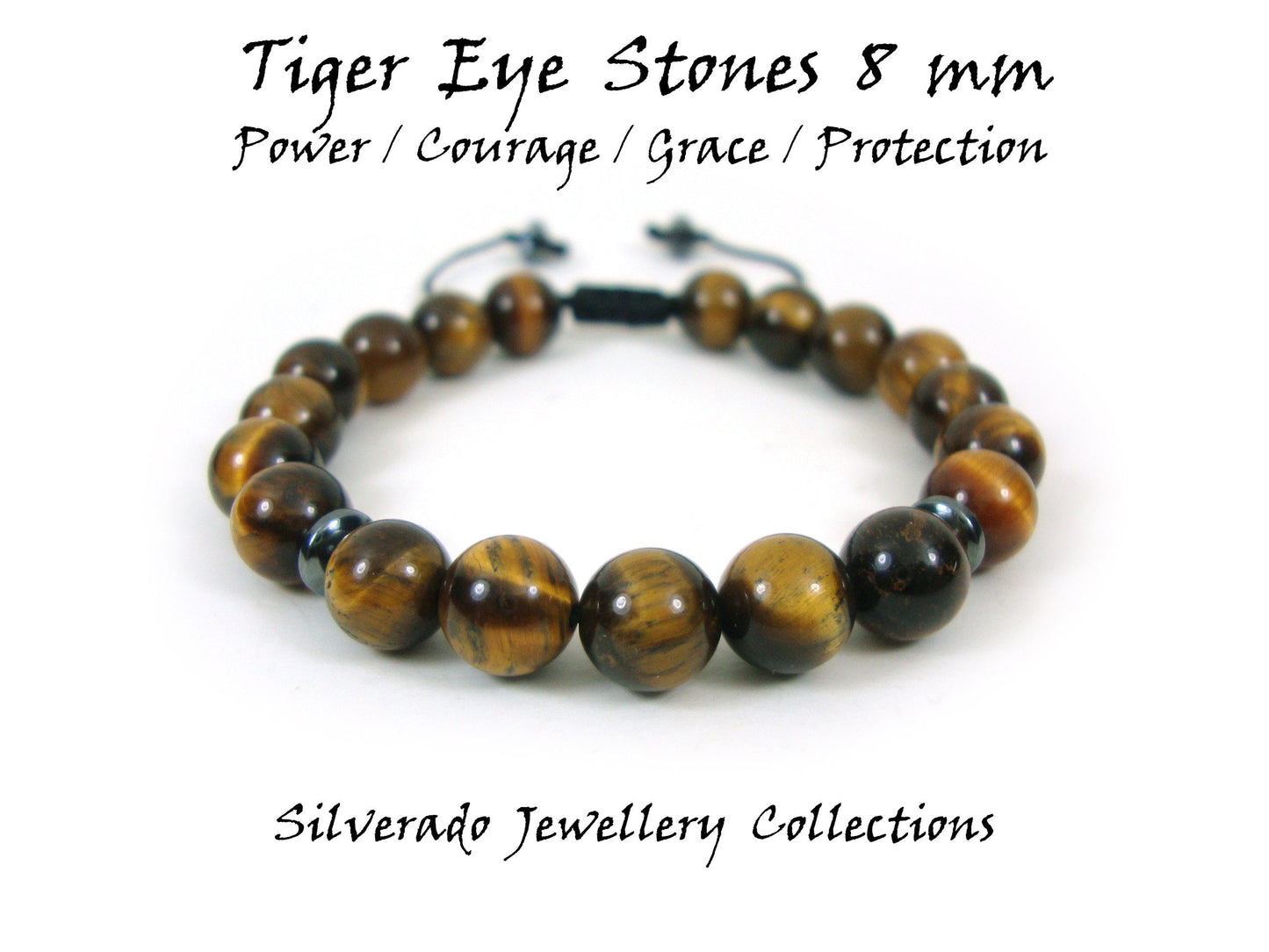 Natural Tiger Eye Power Strength Stamina Stones 8mm Gemstone Bracelet, Men Women Unisex Bracelet, Tiger Eye Boho Adjustable Bracelet