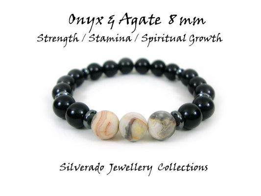 Onyx - Earth Agate 8mm Bracelet, Unisex Bracelet, Men & Women Bracelet, Onyx Natural Stones Bracelet, Casual Bracelet, Black Stones Bracelet