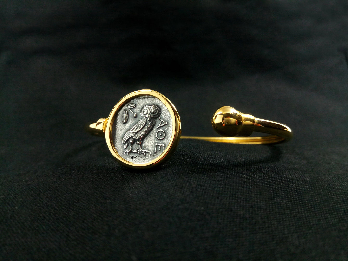 Sterling Silber 925 Eulengöttin Athena vergoldet Armreif griechische Münze 21mm Armband, griechisches Silberarmband, Alexander der Große Armband