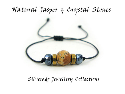 Naturel Jasper &amp; Crystal Stones Bracelet moderne réglable, Bracelet homme femme, Bracelet de jaspe grec chic moderne à la mode Cadeau pour lui elle