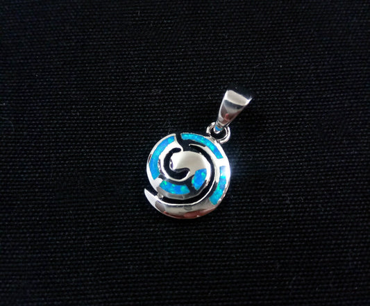 Sterling Silver 925 Fire Rainbow Blue Opal Greek Spiral Small Pendant 11mm, Ancient Greek Spiral Swirl Vortex Opal Pendant, Opal Jewelry