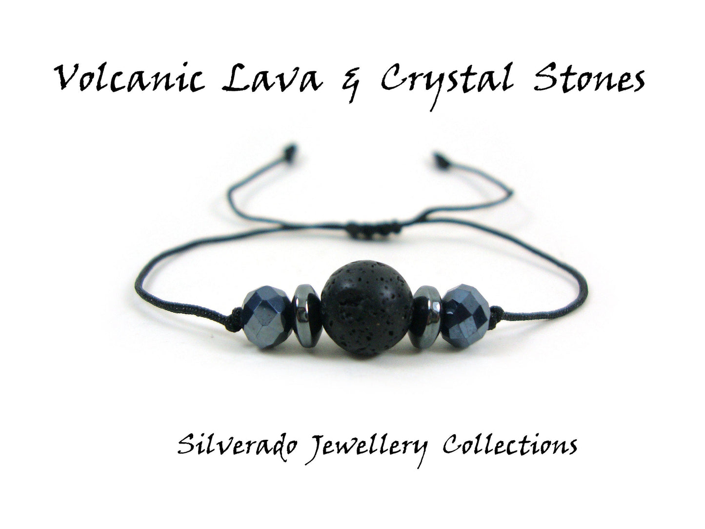 Vulkanische Lava &amp; Kristallsteine ​​Verstellbares Armband, Unisex-Armband für Männer und Frauen, Meditation, entspannendes griechisches Lava-Armband, Geschenk für ihn, sie