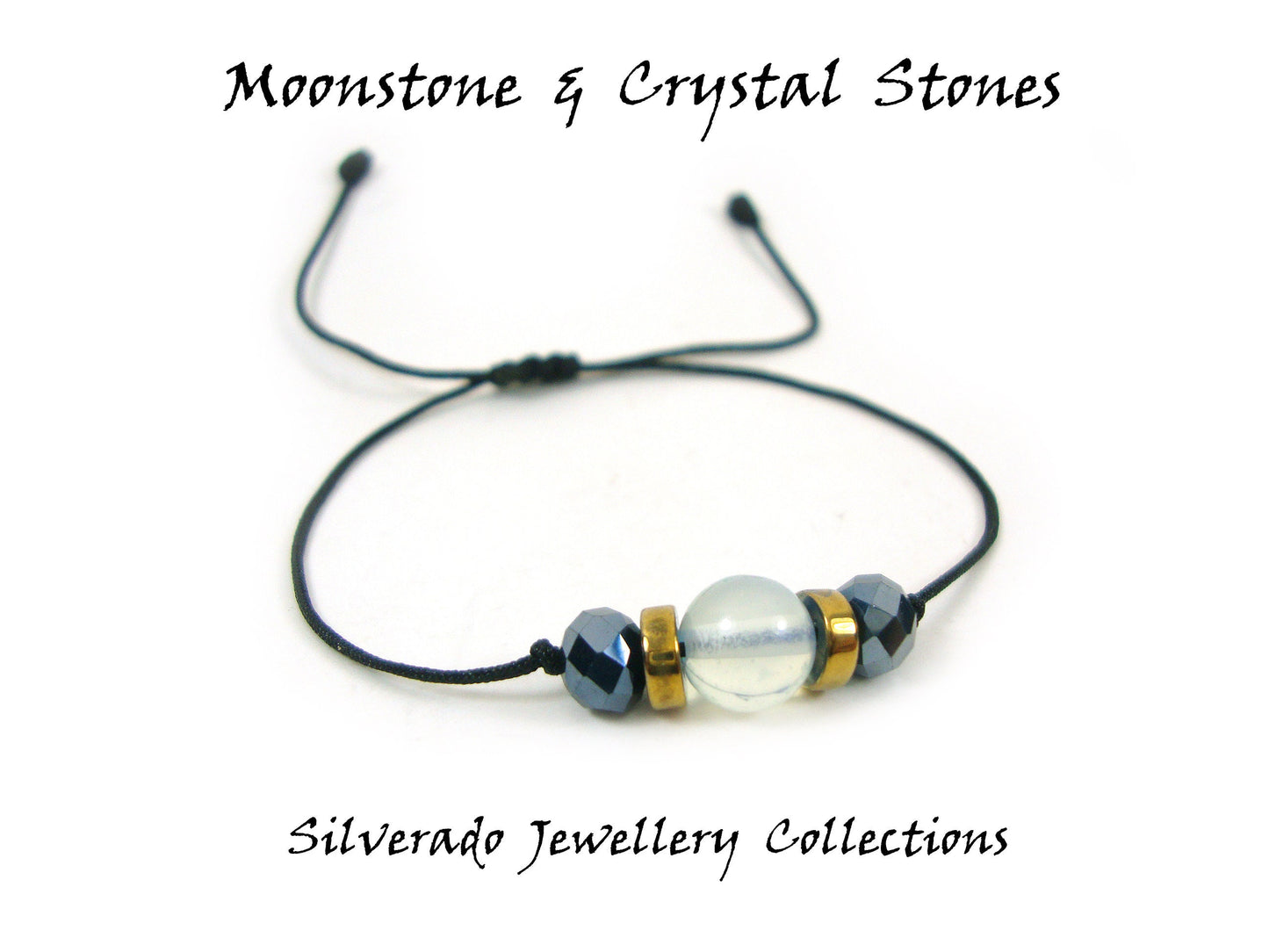 Natural Moonstone & Crystal Stones Adjustable Modern Bracelet, Men Women Bracelet, Modern Trendy Chic Greek Moonstone Bracelet Gift Him Her