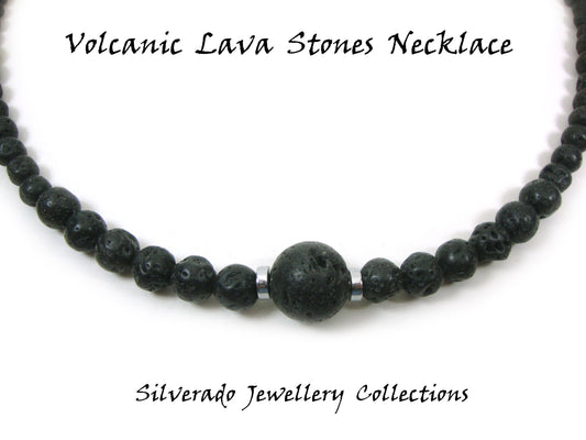 Volcanic Lava Santorini Greek Gradual Stones Necklace, Lava Necklace, Lava Stein Halskette, 40-45-50-55-60 cm, 16-18-20-22-24 inches