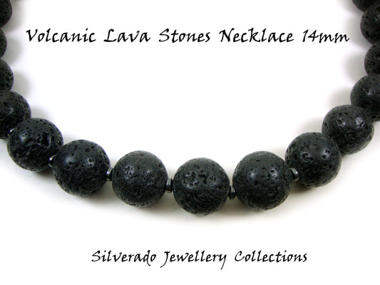 Volcanic Lava Santorini & Hematite Greek Stones 14mm Necklace, Lava Necklace, Lava Stein Kette, 40-45-50-55-60 cm, 16-18-20-22-24 inches