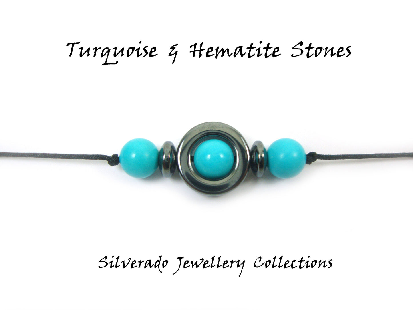 Natural Blue Turquoise & Hematite Stones Cord Adjustable Trendy Bracelet, Greek Turkish Evil Eye Men Mens Women Unisex Evil Eye Bracelet