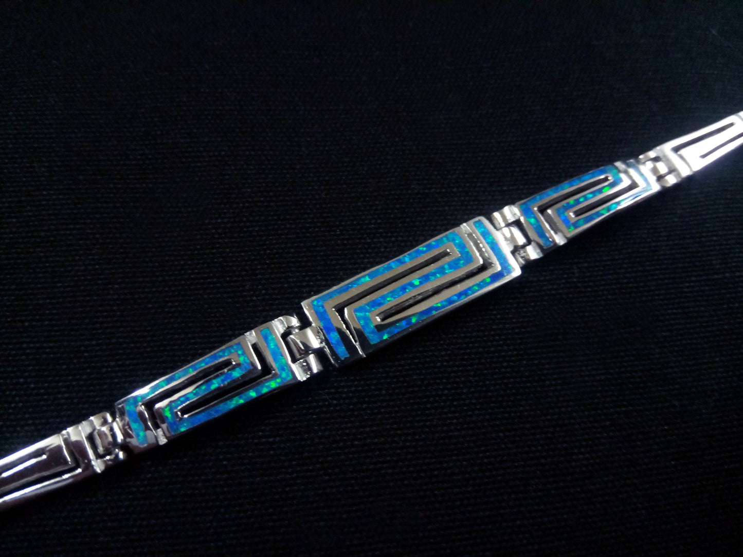 Sterling Silver 925 Greek Gradual Bracelet, Fire Rainbow Blue Opal Bracelet 19cm, Griechischer Blau Opal Armband, Bracelet Bijoux Grecque