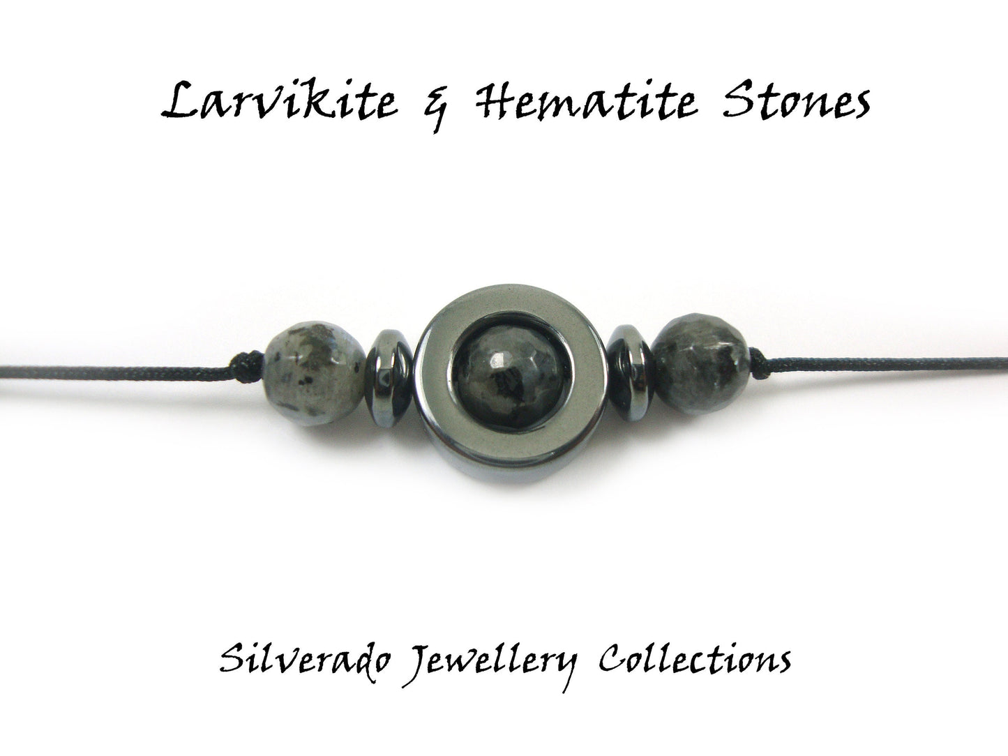 Larvikite Naturelle &amp; Hématite Pierres Cordon Bracelet Tendance Réglable, Larvikite Pierres Hommes Hommes Femmes Unisexe Macramé Cordon Bracelet Spirituel