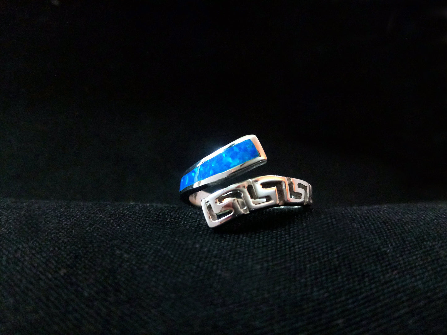 Sterling Silver 925 Meander Opal Modern Ring, Greek Key Blue Opal Ring US8 , Greek Opal Jewelry, Griechisches Opal Silber Ring,Bague Grecque
