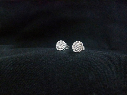 Greek silver small earrings with the Minoan Phaistos Disc pattern.