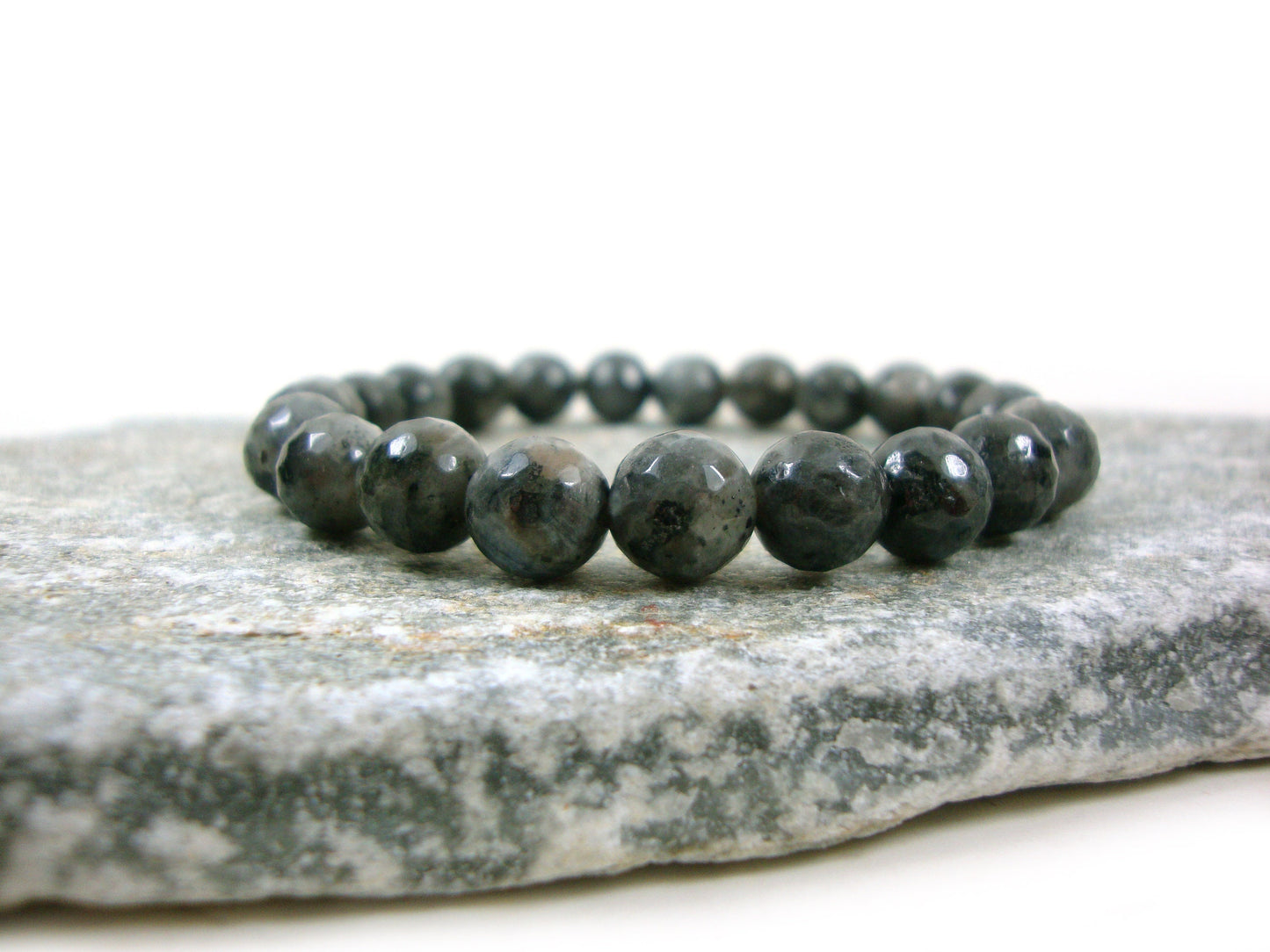 Natural Larvikite Gray Faceted Stones Bracelet, Larvikite Bracelet, Gemstone Bracelet, Natural Stone Men Women Bracelet, Natur Stein Armband