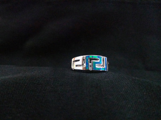 Sterling Silver 925 Meander Opal Gradual Ring, Greek Key Blue Opal Ring , Greek Opal Jewelry, Griechisches Opal Silber Ring, FR57 US7 3/4