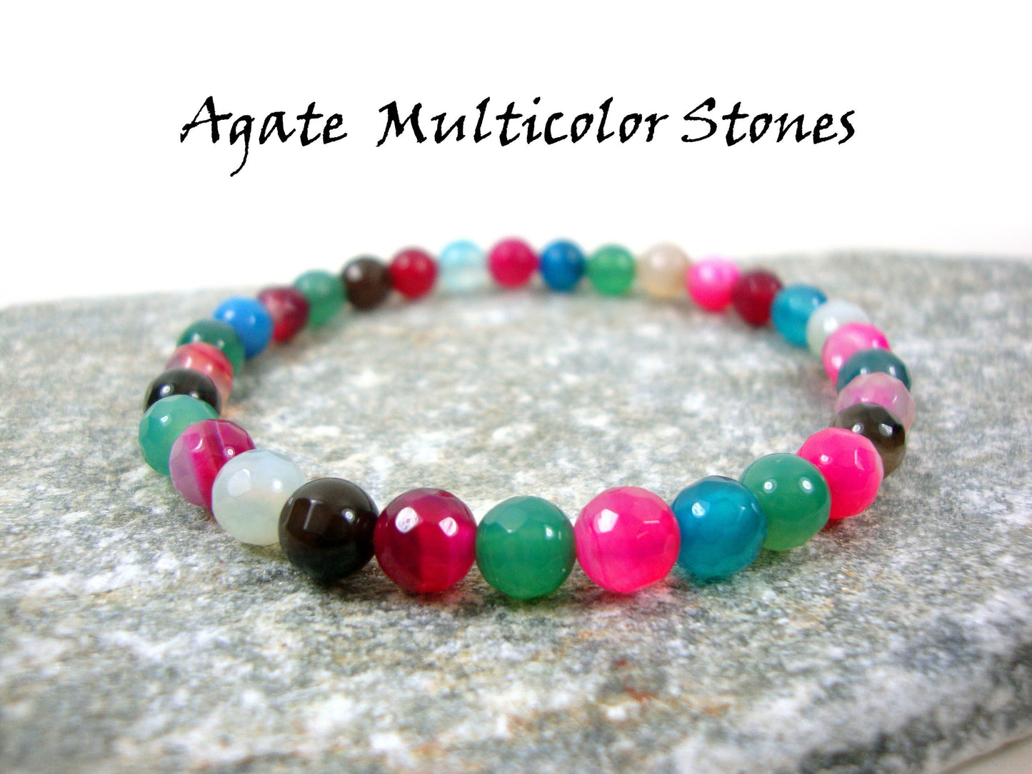 Natural Agate Multicolor Stones Bracelet, Agate Bracelet, Gemstone Bracelet, Natural Stones Men Women Bracelet, Agate Natur Stein Armband