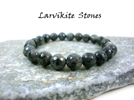 Natural Larvikite Gray Faceted Stones Bracelet, Larvikite Bracelet, Gemstone Bracelet, Natural Stone Men Women Bracelet, Natur Stein Armband