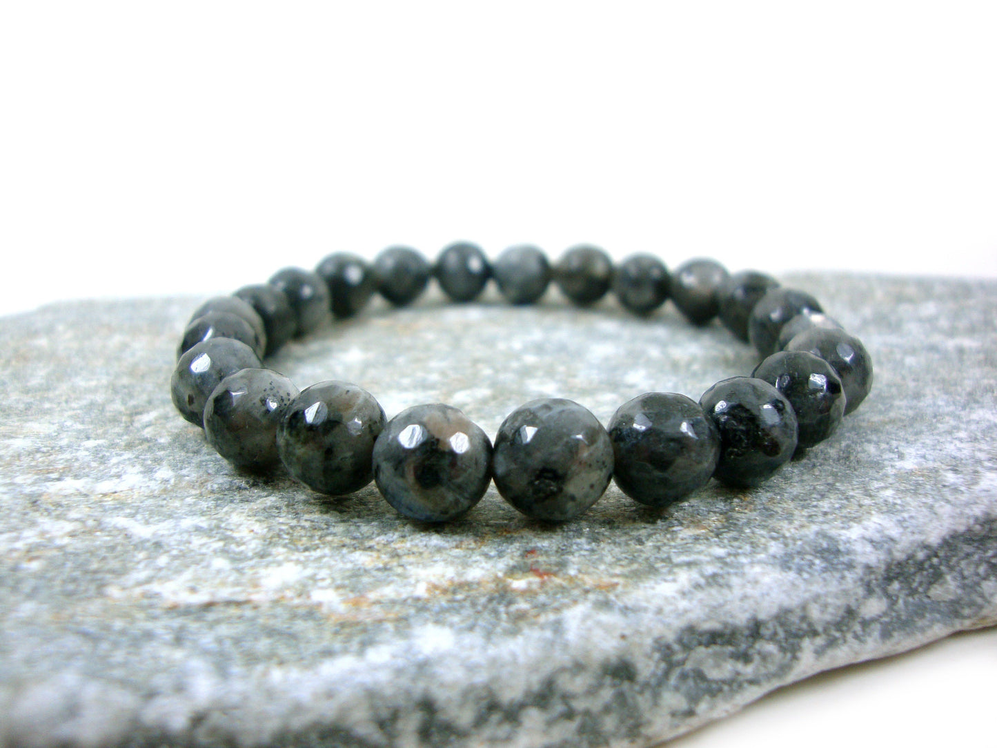 Natural Larvikite Gray Faceted Stones Bracelet, Larvikite Bracelet, Gemstone Bracelet, Natural Stone Men Women Bracelet, Natur Stein Armband