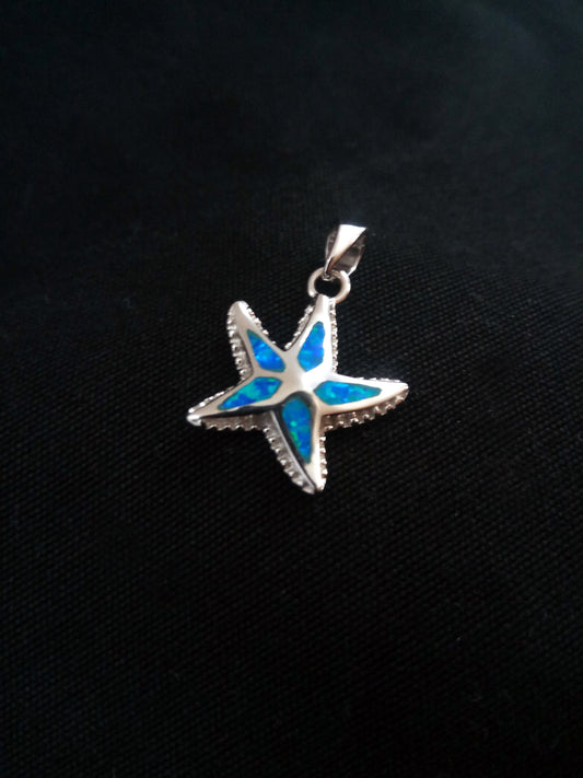 Sterling Silver 925 Fire Rainbow Blue Opal Starfish Small Greek Pendant, Griechischer Silber Seestern Anhager, Bijoux Grecque étoile de mer