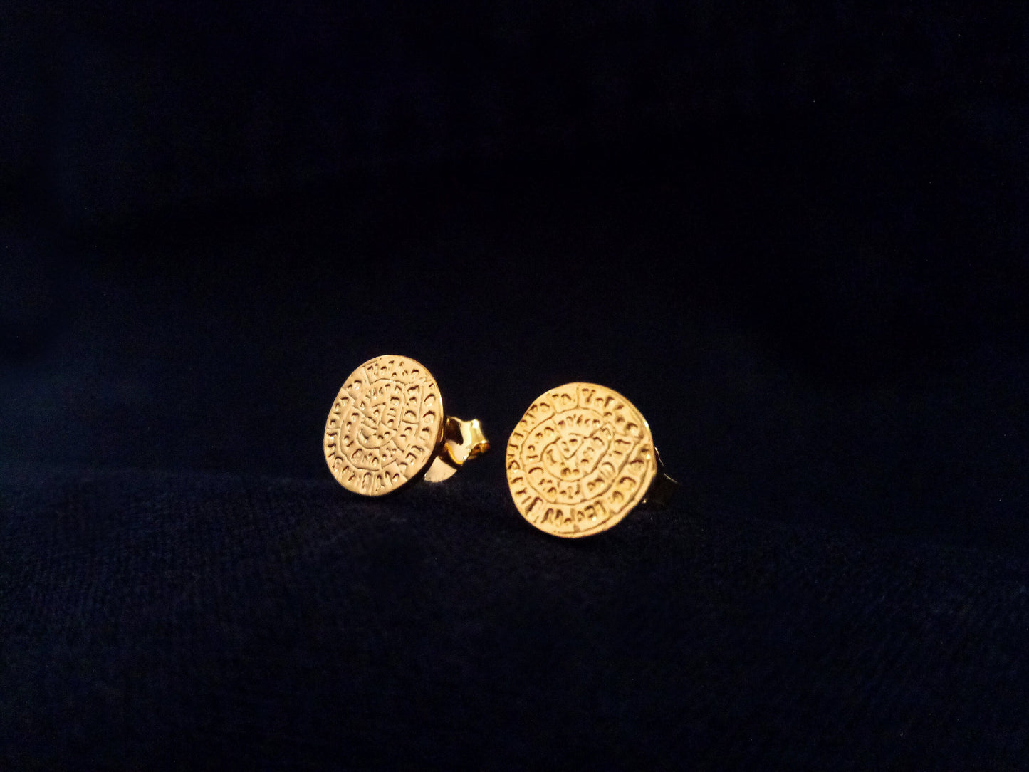 Phaistos Disc Gold Plated Stud Earrings 9mm