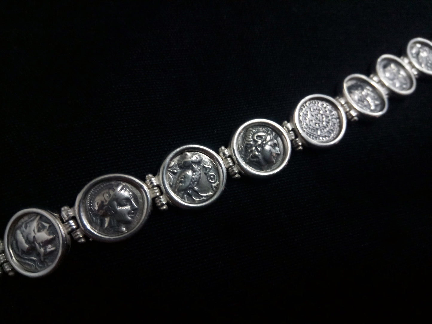 Sterling Silver 925 Ancient Greek Alexander Phaistos Athena Owl Macedonia Sun Coin Bracelet 19cm - 7.41 inches, Griechischer Silber Armband