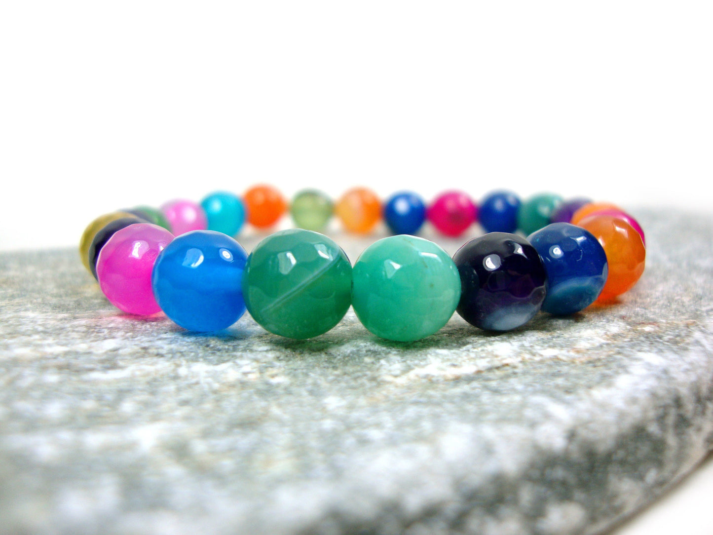 Natural Multicolor Agate Stones 8mm Bracelet, Red Green Blue Purple Orange Pink Agate Gemstone Bracelet, Mens Womens Unisex Gift Bracelet