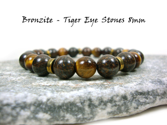 Bronzite naturelle - Tiger Eye Brown Stones 8mm Bracelet, Bronzite Tiger Eye, Bracelet de pierres précieuses, Bracelet cadeau de ton terre neutre pour hommes femmes