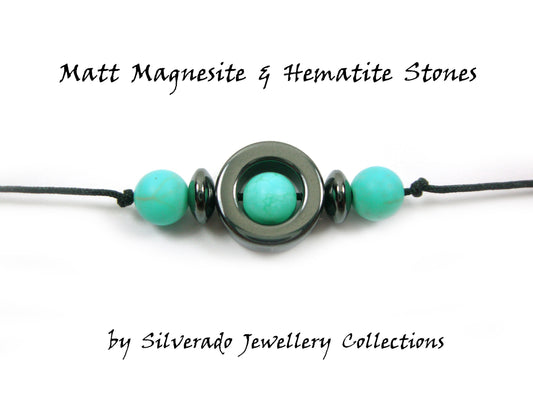 Naturel Bleu Mat Magnésite &amp; Hématite Pierres Cordon Réglable Bracelet À La Mode, Magnésite Pierres Hommes Hommes Femmes Unisexe Macramé Cordon Bracelet