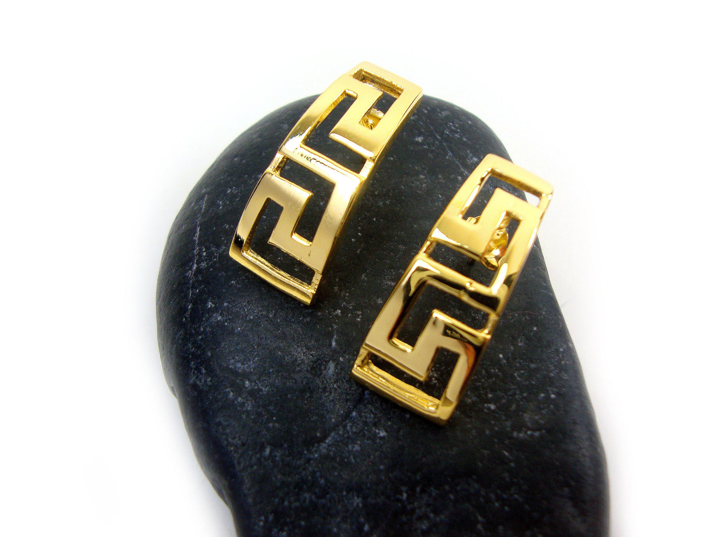 Boucles d'oreilles grecques en argent plaqué or 
