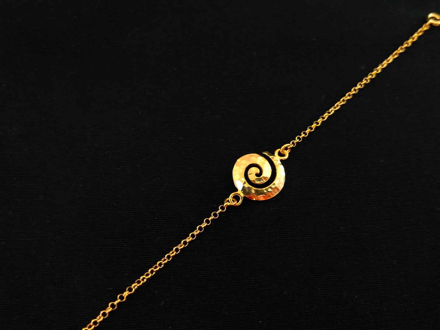 Sterling Silber 925 Altgriechisch gehämmert Spirale Kreis des Lebens feine Kette vergoldet verstellbares Armband 15 mm, Griechischer Armband