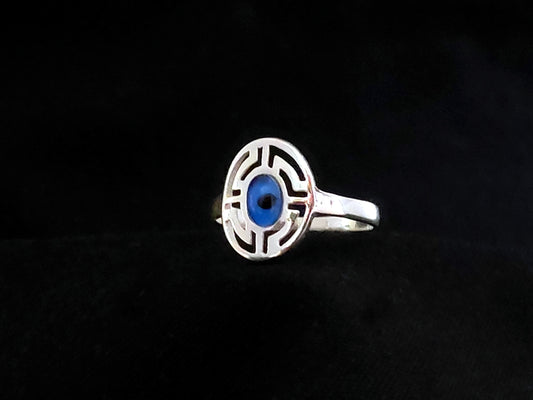 Sterling Silver 925 Ancient Greek Meander Blue Evil Eye Mati Oval Ring , Greek Jewelry, Griechische Silber Schmuck, Bague Grecque, Evil Eye