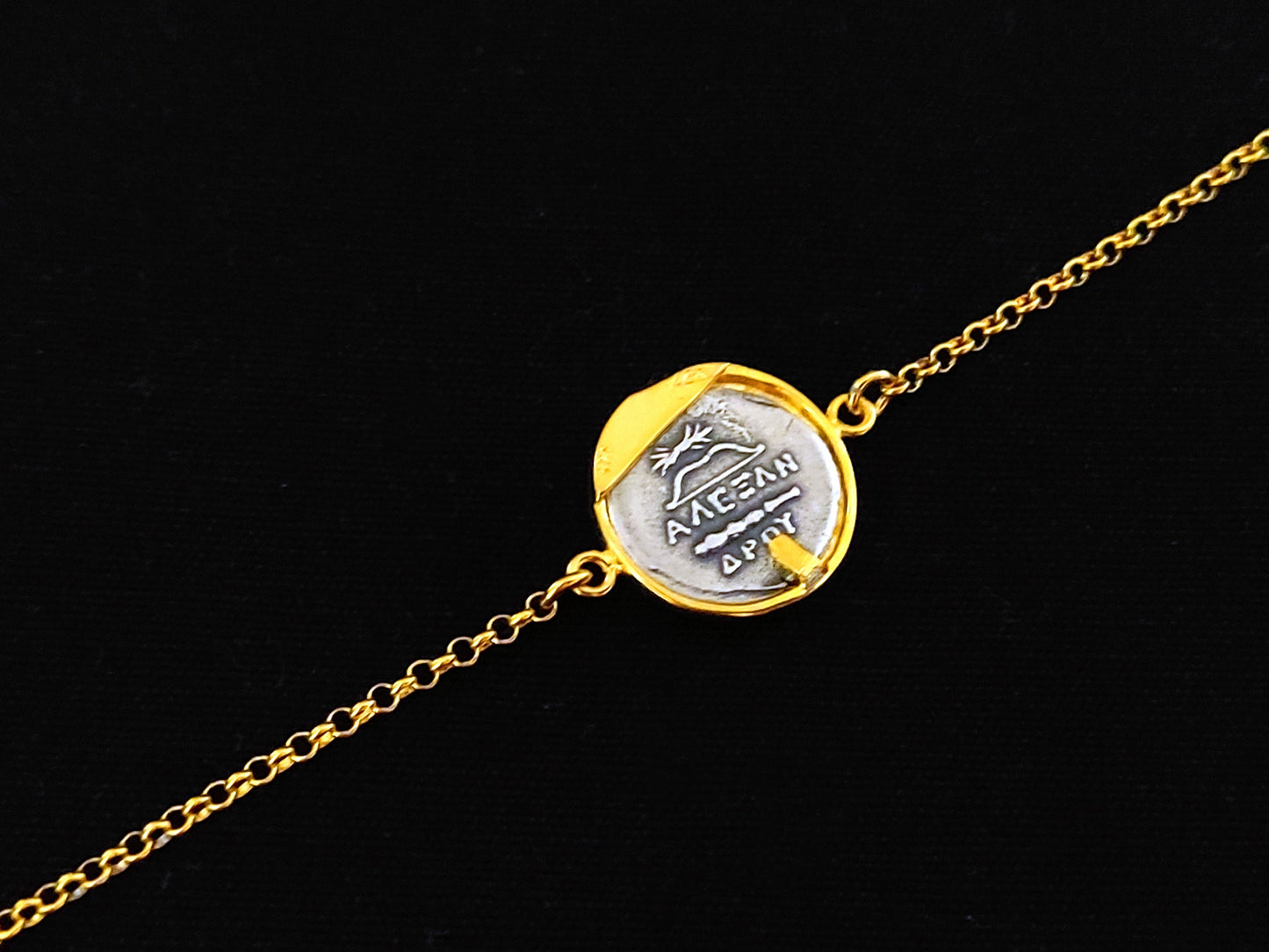 Göttin Athene vergoldetes Silberketten-Münzen-Armband, 17 mm