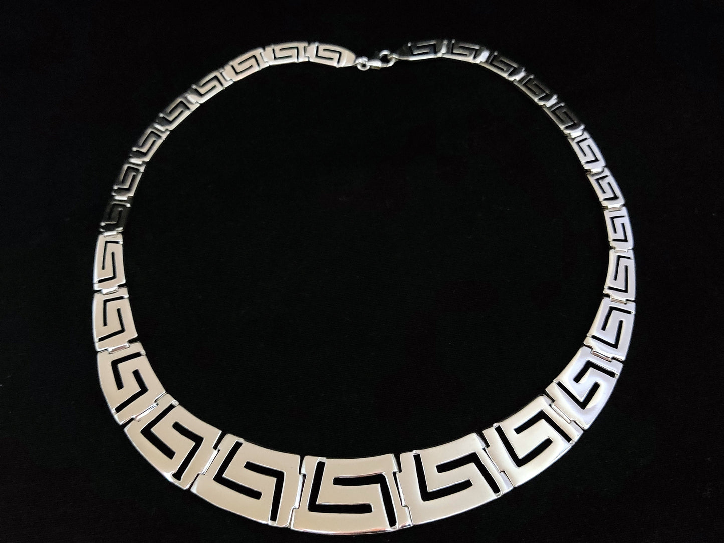 Sterling Silver 925 Ancient Greek Key Meander Gradual Grecian Wide Necklace, Griechischer Silber Kette Schmuck, Collier Bijoux Grecque