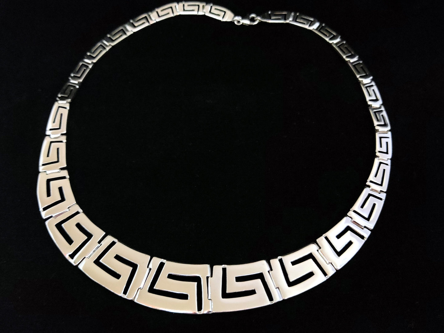 Sterling Silver 925 Ancient Greek Key Meander Gradual Grecian Wide Necklace ,Griechischer Silber Kette Schmuck, Collier Bijoux Grecque