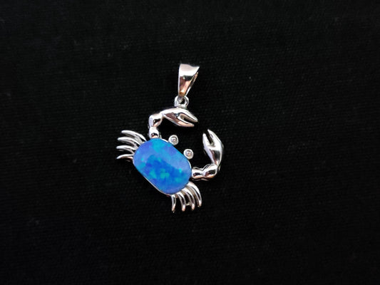 Sterling Silver 925 Blue Opal Greek Crab Zodiac Pendant 20mm , Greek Opal Spiral Pendant, Greek Jewelry, Griechischer Opal Anhanger, Grecque