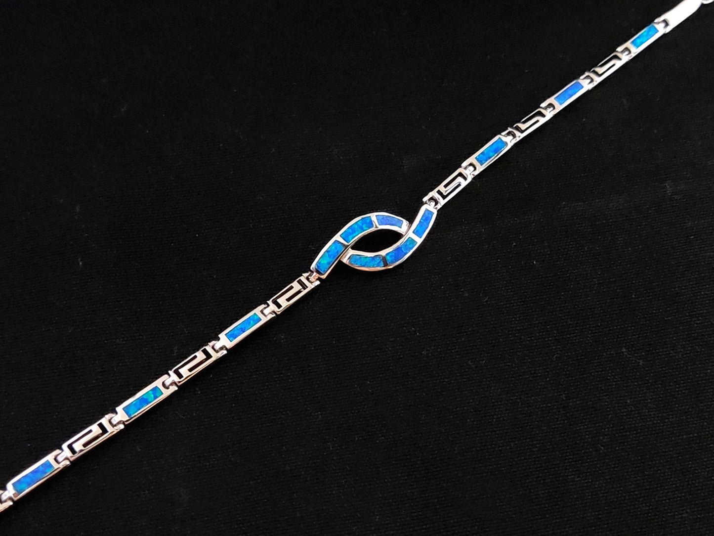 Griechischer Schlüssel Blauer Opal Knoten Silber Armband