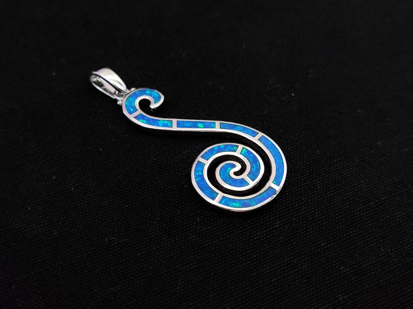 Sterling Silver 925 Blue Opal Greek Long Spiral Pendant 36mm , Greek Opal Vortex Pendant, Greek Jewelry, Griechischer Opal Anhanger, Grecque