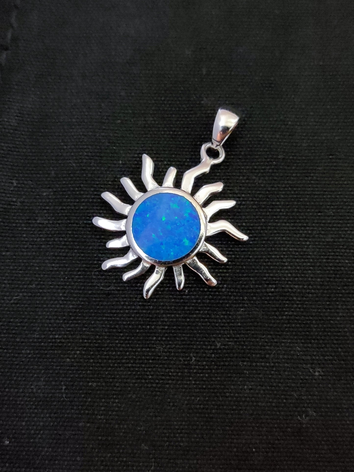 Sterling Silver 925 Blue Opal Greek Sun Helios Pendant 20mm, Greek Opal Sun Pendant, Greek Jewelry, Griechischer Opal Anhanger, Grecque