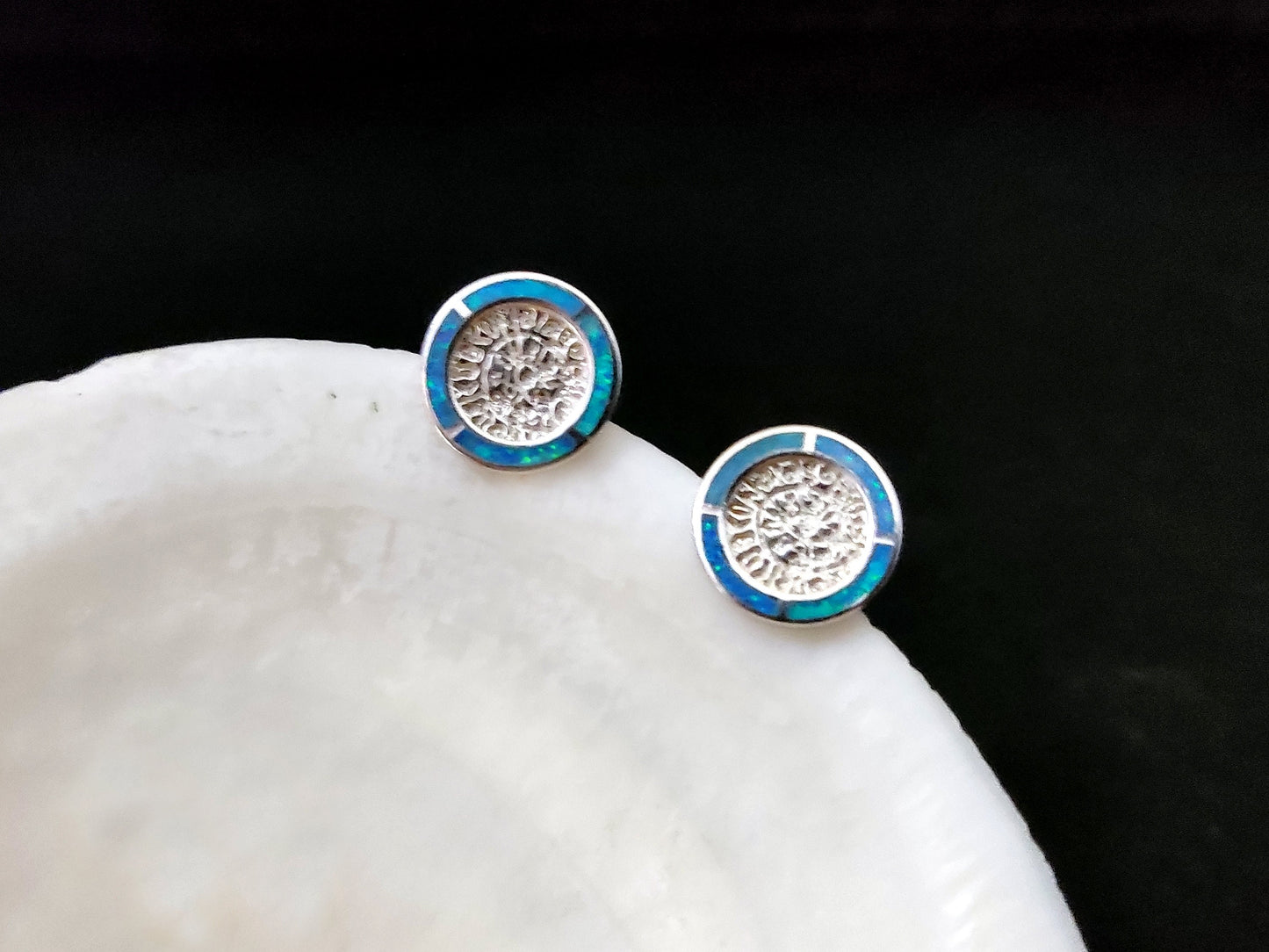 Boucles d'oreilles en argent et opale disque Phaistos 11 mm