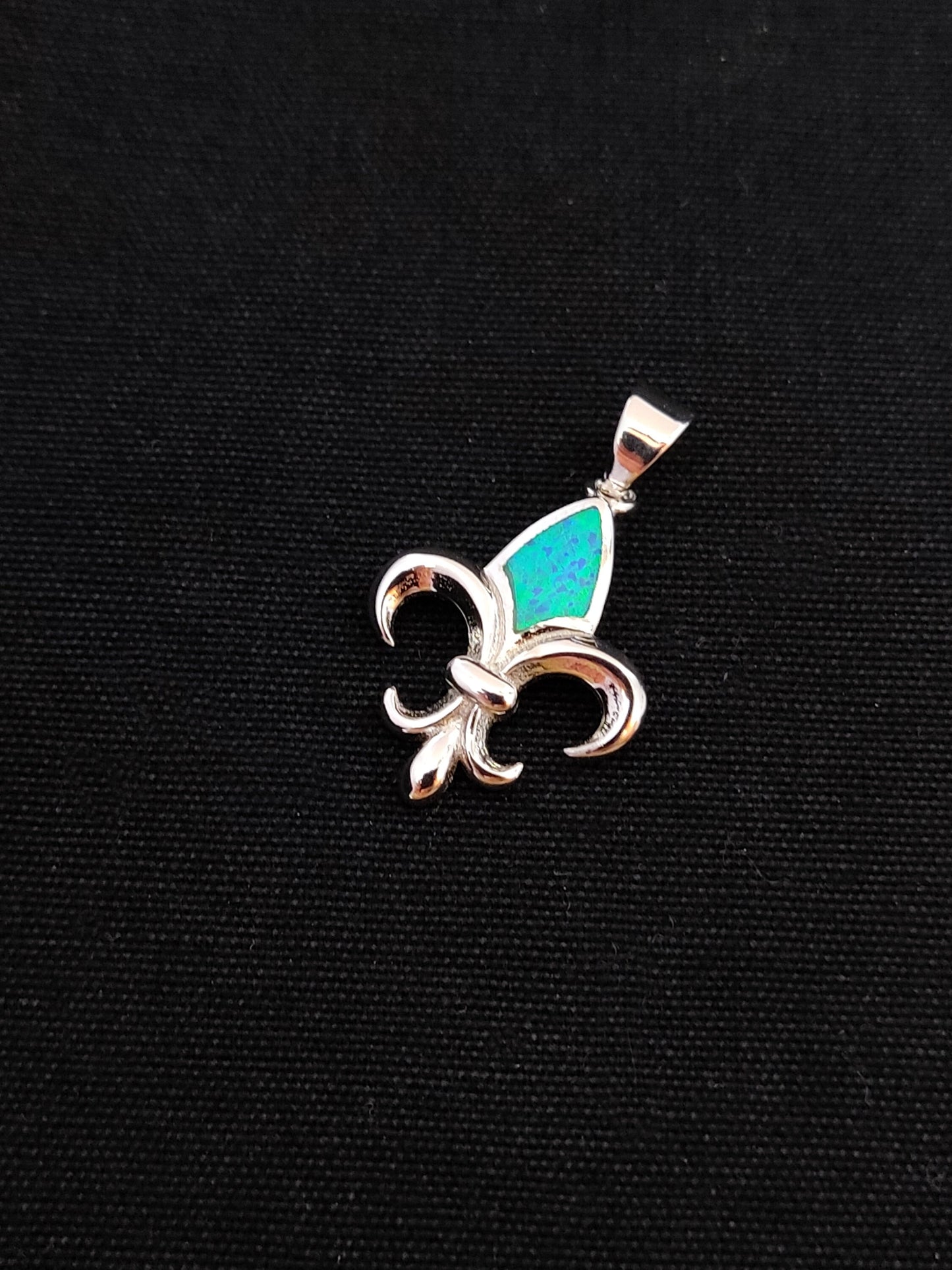 Sterling Silver 925 Blue Opal Fleur-de-lis lys French Lily Knight Pendant, Opal Lily Pendant, French Jewelry, Griechischer Opal Anhanger,