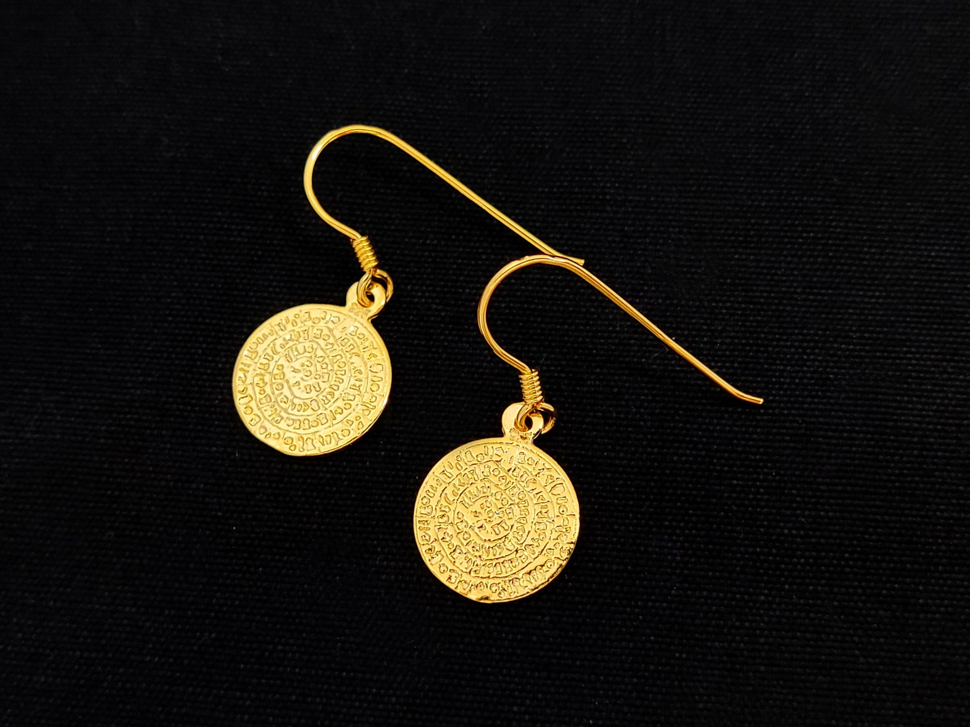 Dangle Earrings Gold Plated Phaistos disc