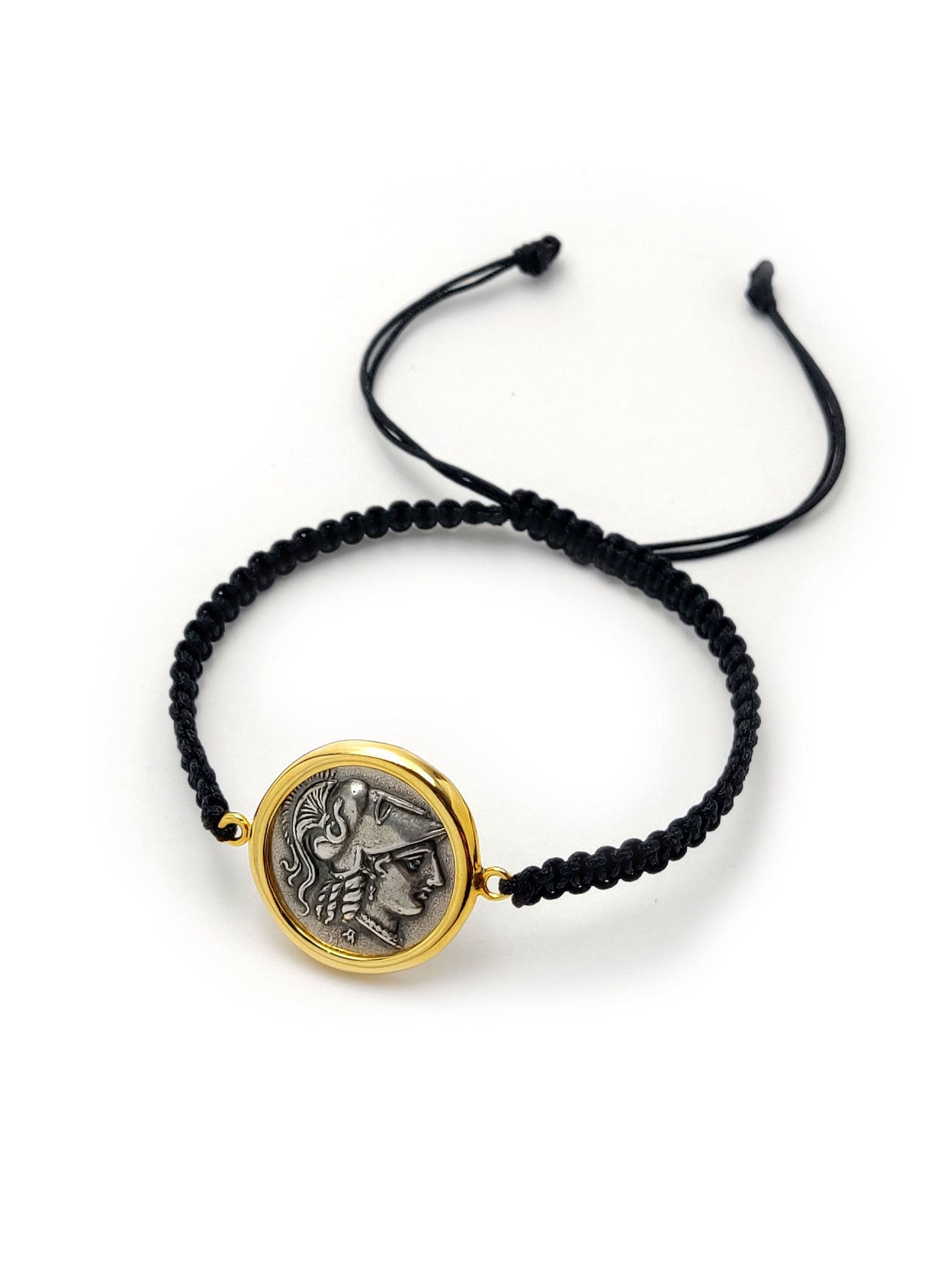 Sterling Silver 925 Goddess Athena Coin Macrame Adjustable Greek Bracelet, Men Women Greek Bracelet, Griechischer Armband, Bijoux Grecque