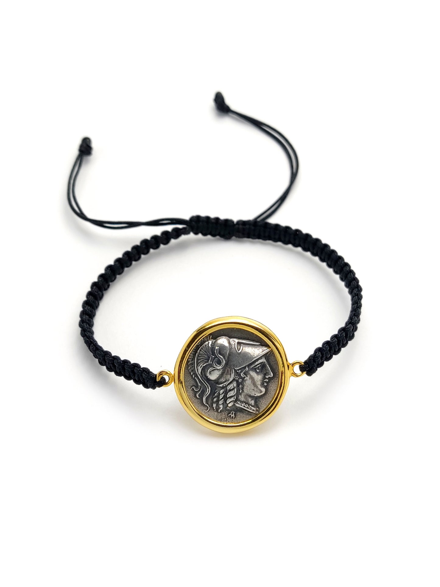 Sterling Silver 925 Goddess Athena Coin Macrame Bracelet grec ajustable, Bracelet grec homme femme, Brassard Griechischer, Bijoux Grecque
