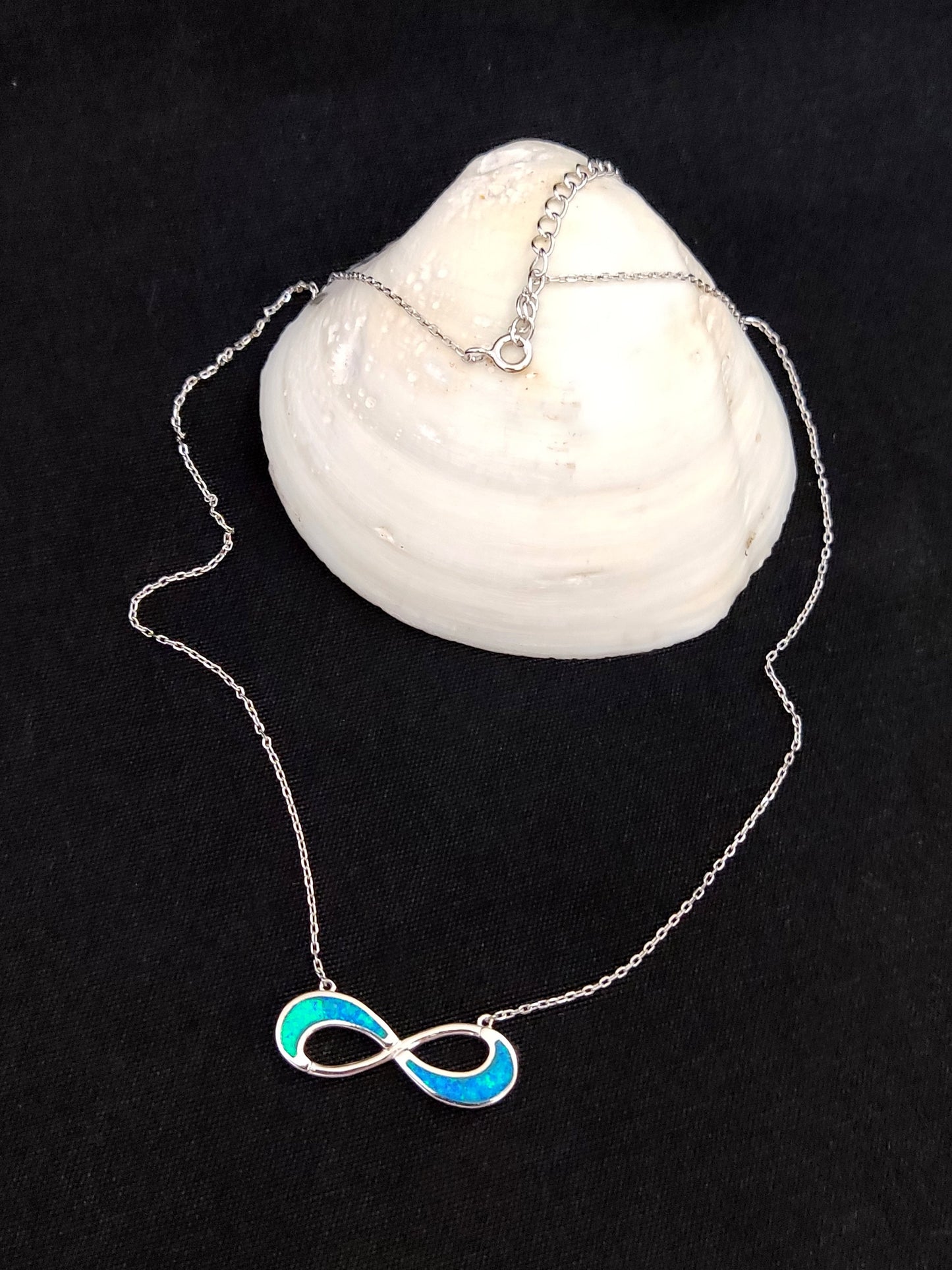 Sterling Silver 925 Fire Rainbow Blue Opal Infinity Symbol Chain Pendant Necklace, Griechischer Opal Kette, Bijoux Grecque, Greek Jewelry