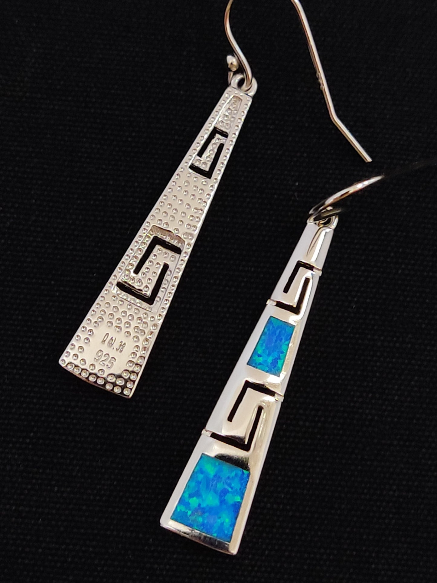 Sterling Silver 925 Opal Meander Greek Dangle Gradual Earrings, Greek Key Earrings, Griechisches Ohrringe, Bijoux Grecque, Bijoux Grecque