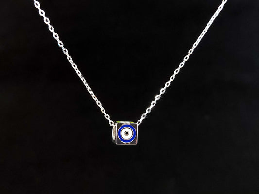 Sterling Silber 925 Cube Multicolor Good Luck Blue Evil Eye Chain Pendant Necklace, Griechischer Silber Kette, Bijoux Grecque, Greek Jewelry
