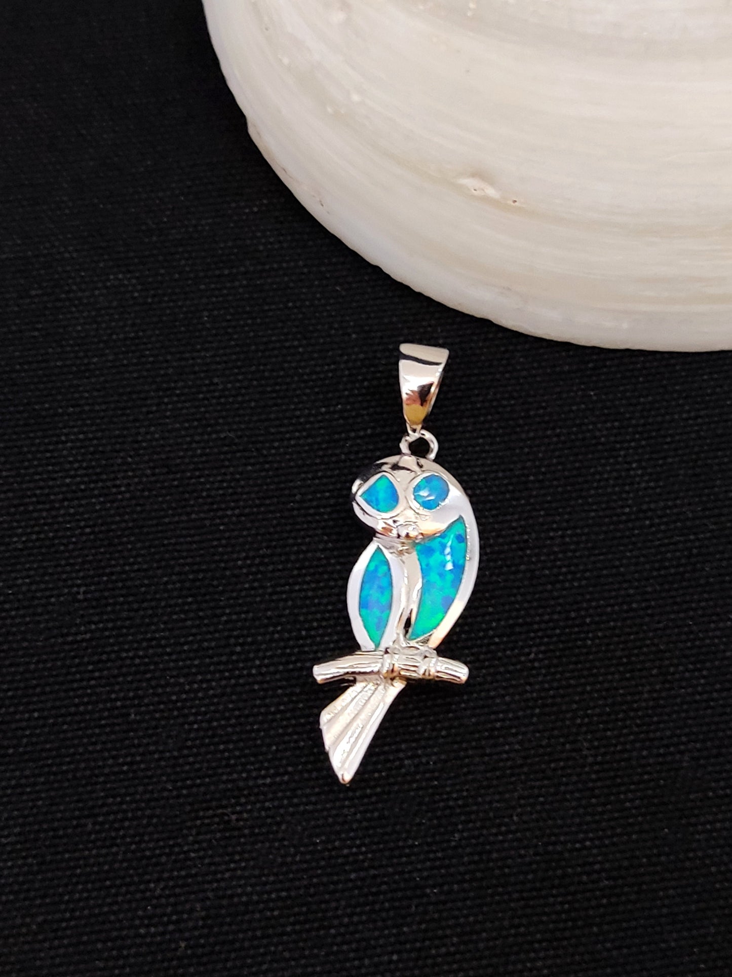Sterling Silver 925 Blue Opal Greek Jewelry Wise Owl Animal Athena Pendant, Opal Lily Pendant, French Jewelry, Griechischer Opal Anhanger