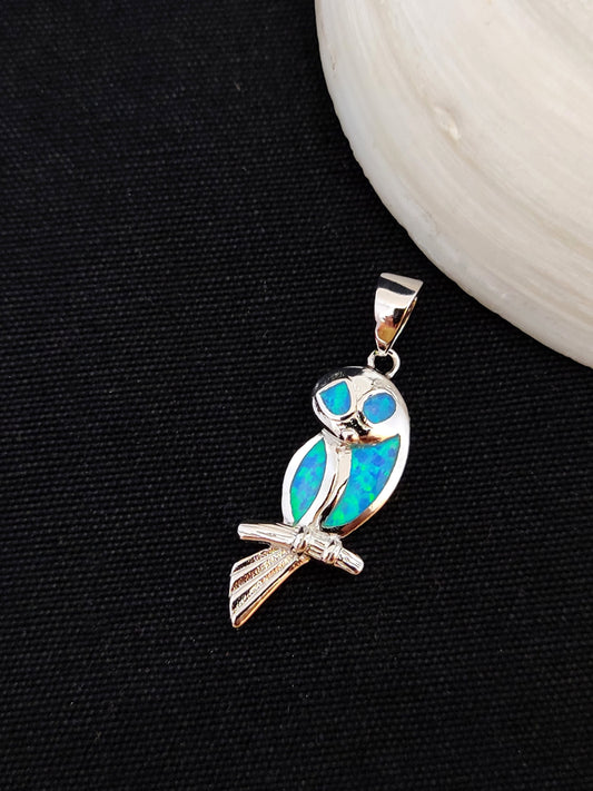 Sterling Silver 925 Blue Opal Greek Jewelry Wise Owl Animal Athena Pendant, Opal Lily Pendant, French Jewelry, Griechischer Opal Anhanger