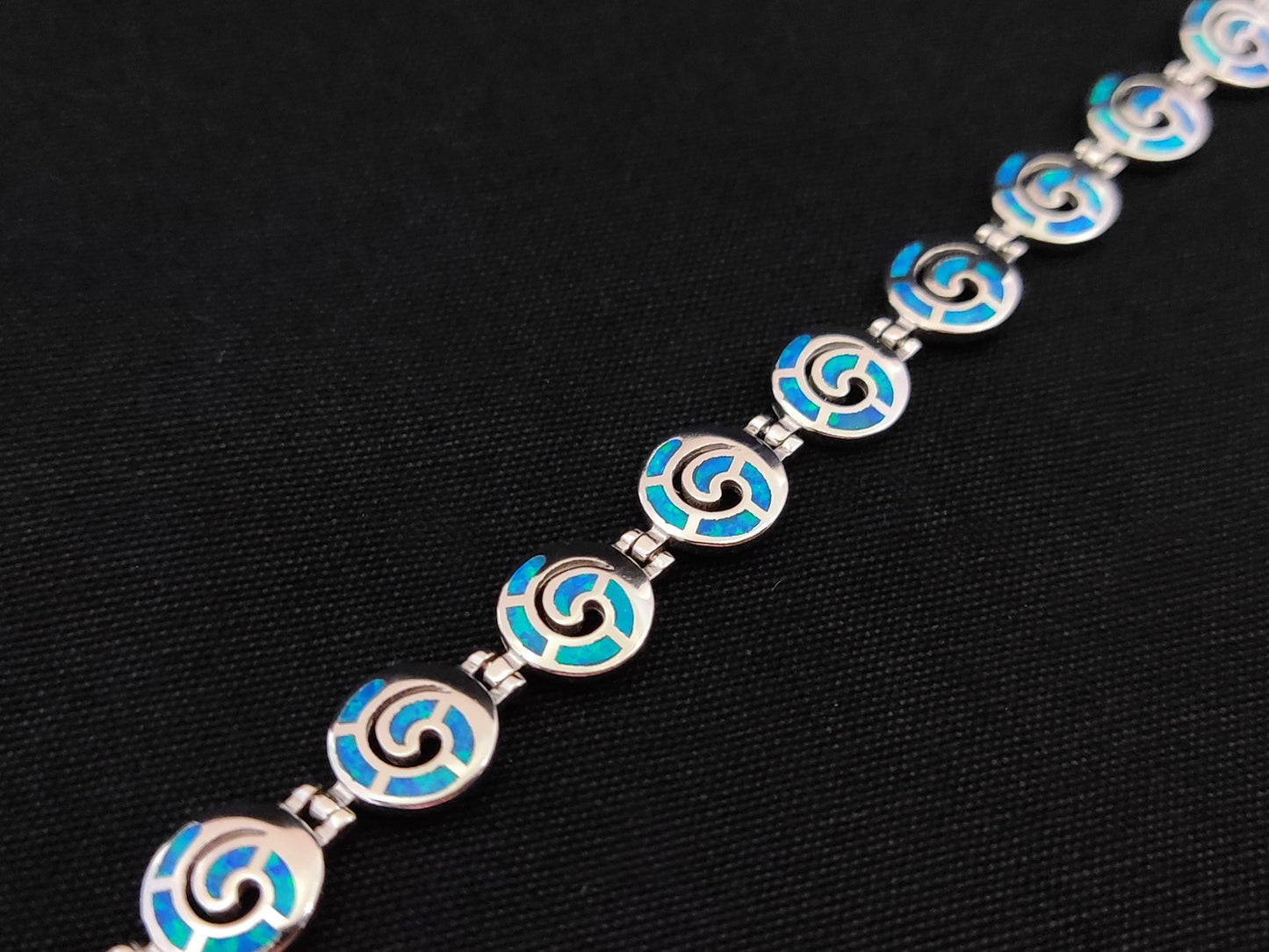Sterling Silver 925 Greek Spiral Fire Blue Opal 10mm Bracelet, Infinity Blue Opal Bracelet , Griechischer Blau Opal Armband, Bijoux Grecque