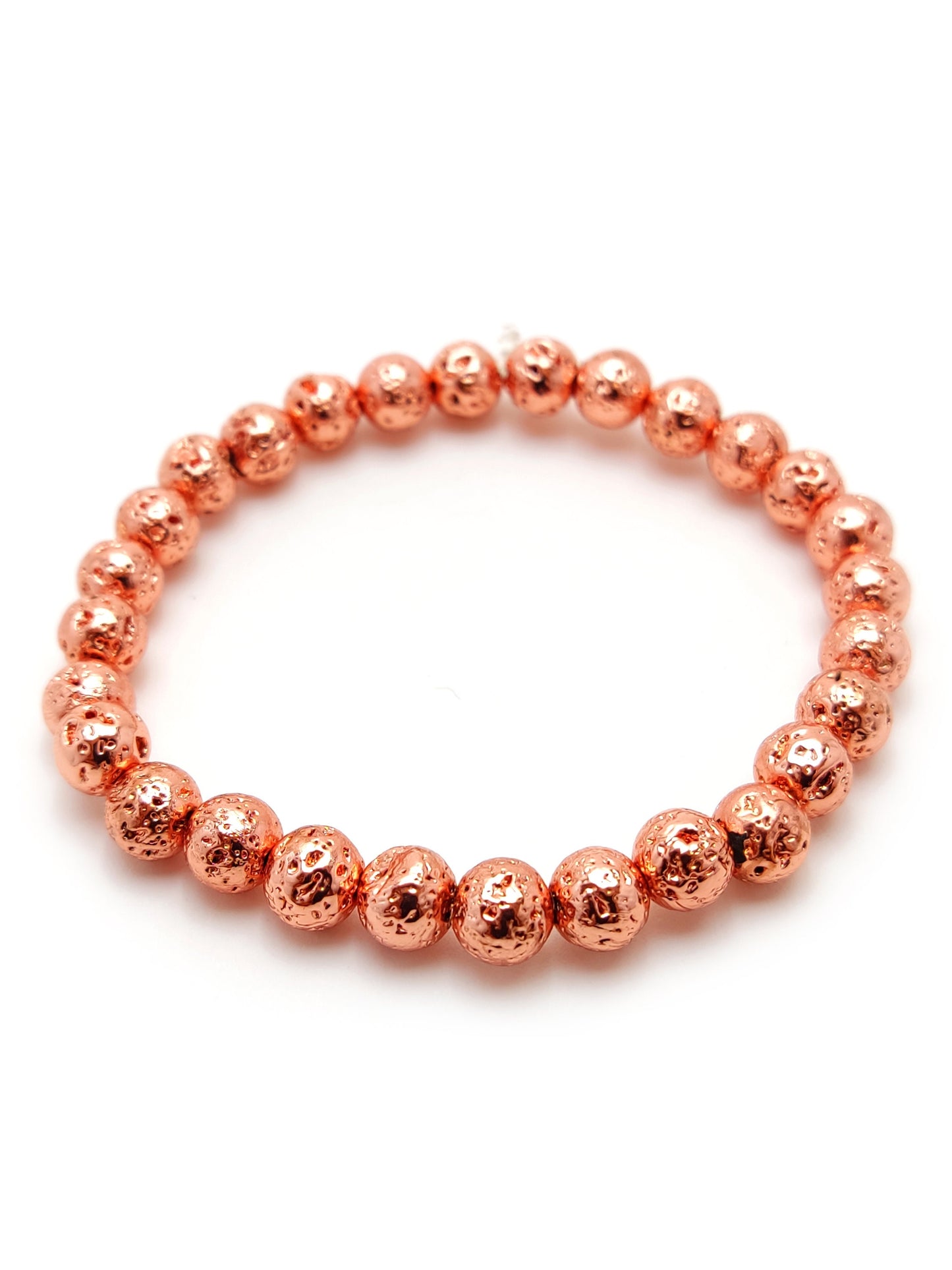 Volcanic Lava Copper Rose Gold Plated Small Stones 6mm Stretch Bracelet, Rose Color Lava Stone Bracelet, Jewelry From Greece, Lava Jewelry